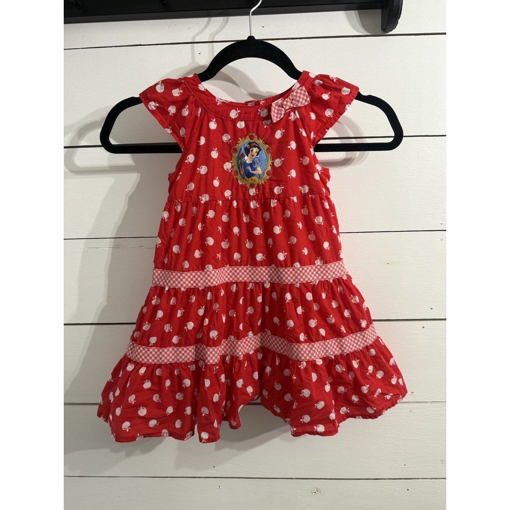 VTG Disney Girls Size 4 Snow White Red Apple Gingham Bow Dress‎ Cottage Core Y2K